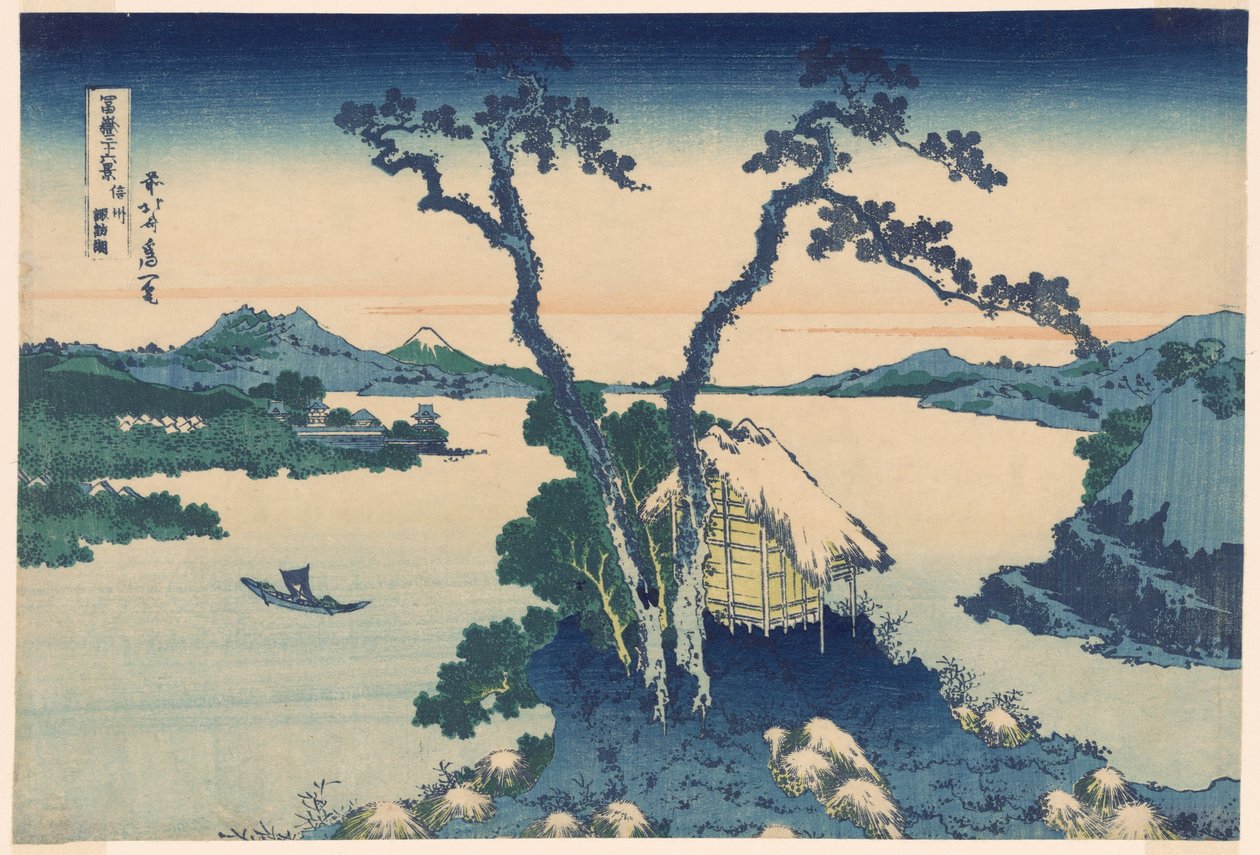 Shinano Shinano P Lovinse (uusi laji Suwajärvi), sarjasta "Tierty Mr. x Views Of Mount Fuji (Fugaku Usaju Rokukatsu)" tekijältä Katsushika Hokusai