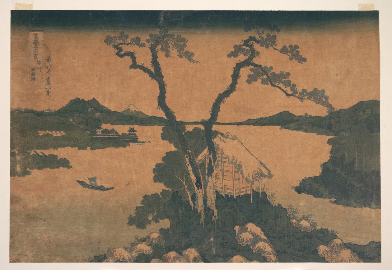 Suwa-järvi Shinano-maakunnassa (Shinshū Suwako), sarjasta ”Fuji-vuoren 36 näkymää” (Fugaku sanjūrokkei) tekijältä Katsushika Hokusai