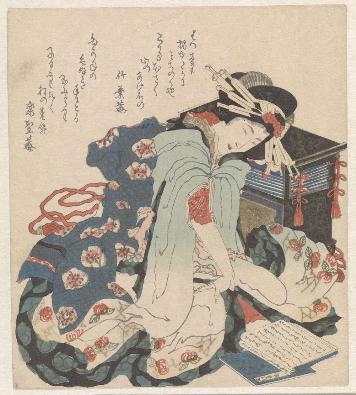 lukeva nainen tekijältä Katsushika Hokusai