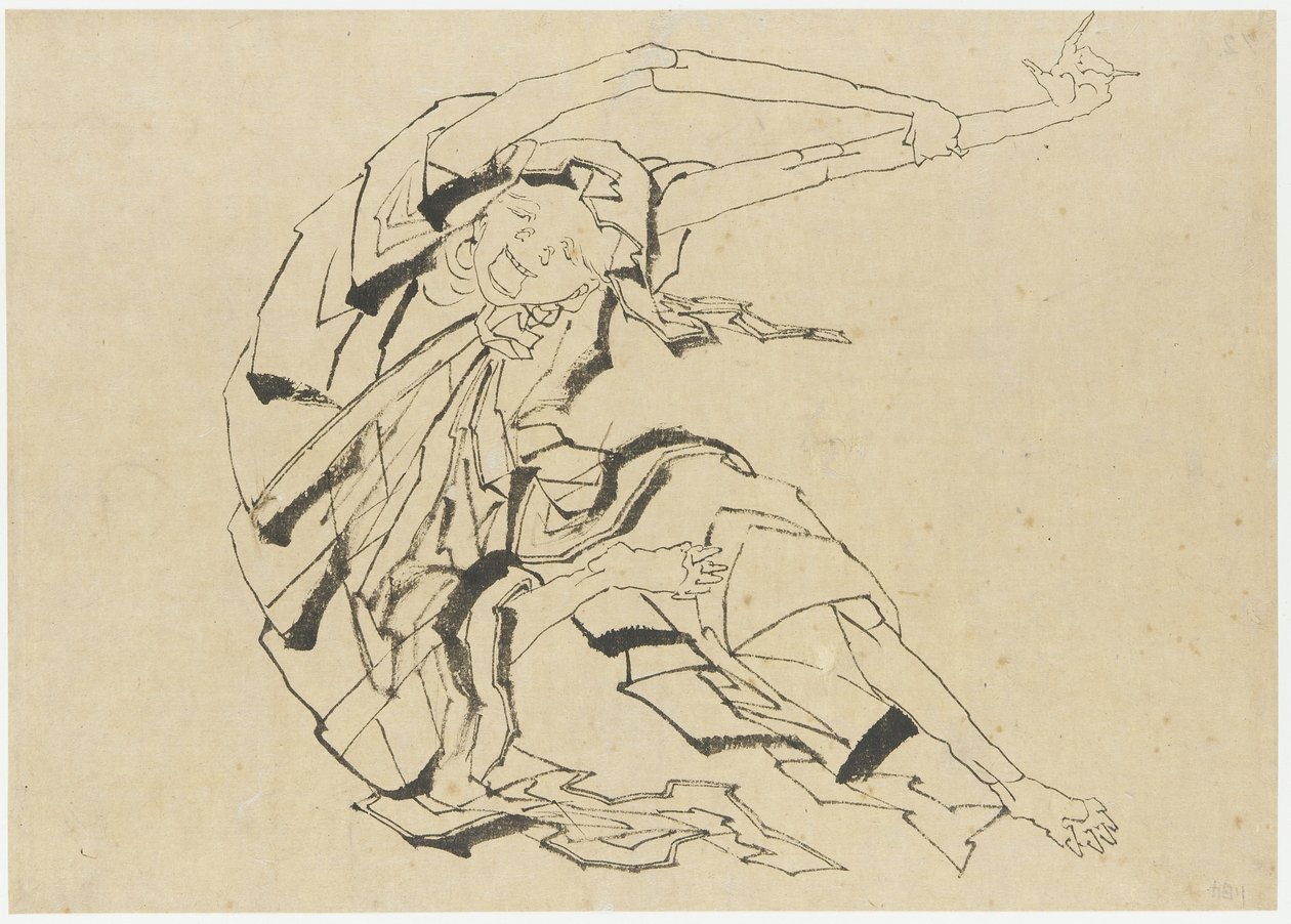 Pitkäkätinen mies venyttelee, Edo-kausi (muste paperille) tekijältä Katsushika Hokusai