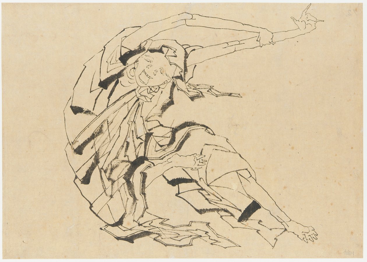Pitkäkätinen mies venyttelyssä, Edo-kausi, 1800-luku. tekijältä Katsushika Hokusai