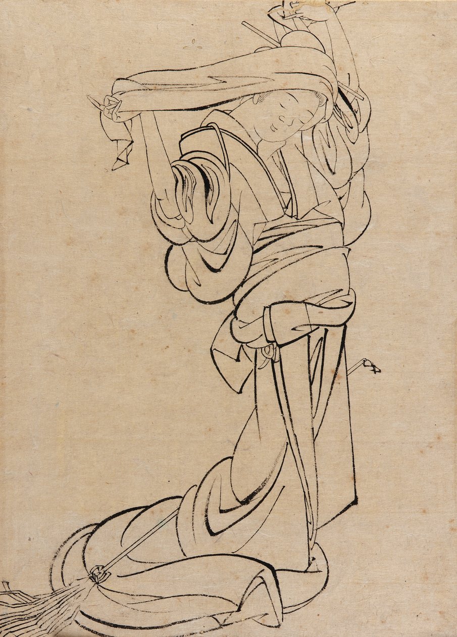 Neito soittamassa samisenia, 1700-luvun loppu - 1800-luvun alku. tekijältä Katsushika Hokusai
