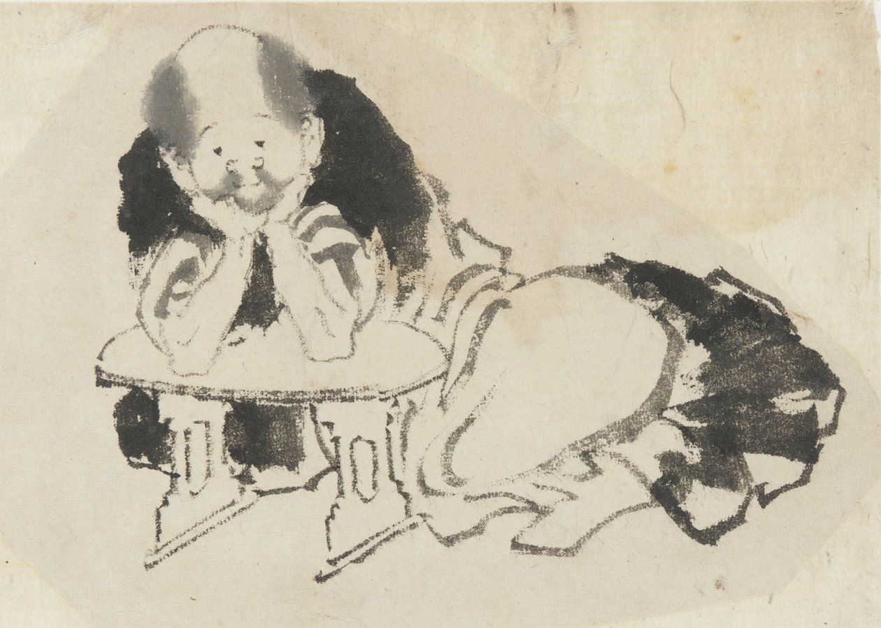 Mies istuu käsinojalla, Edo-kausi (muste paperille) tekijältä Katsushika Hokusai