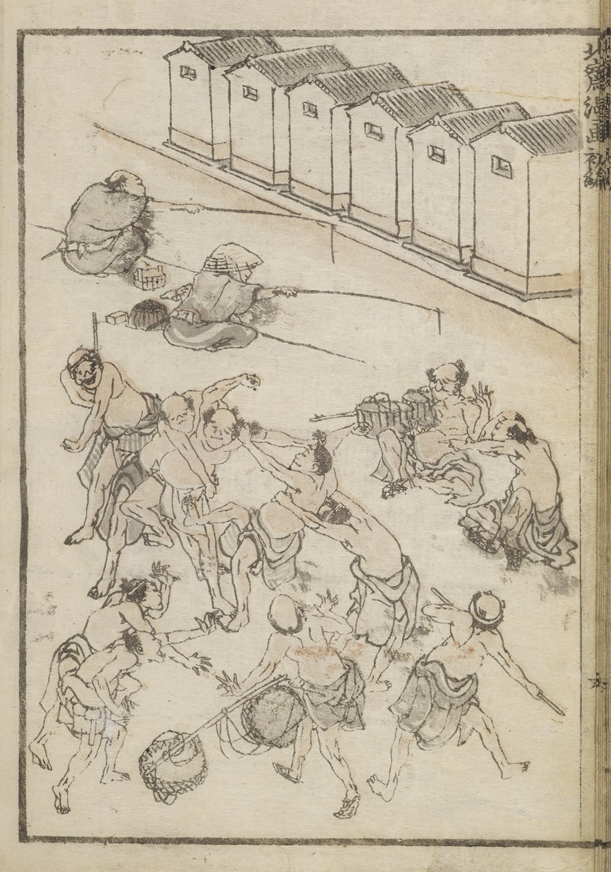 Miesten paini ja kalastus (puukiviprintti) tekijältä Katsushika Hokusai