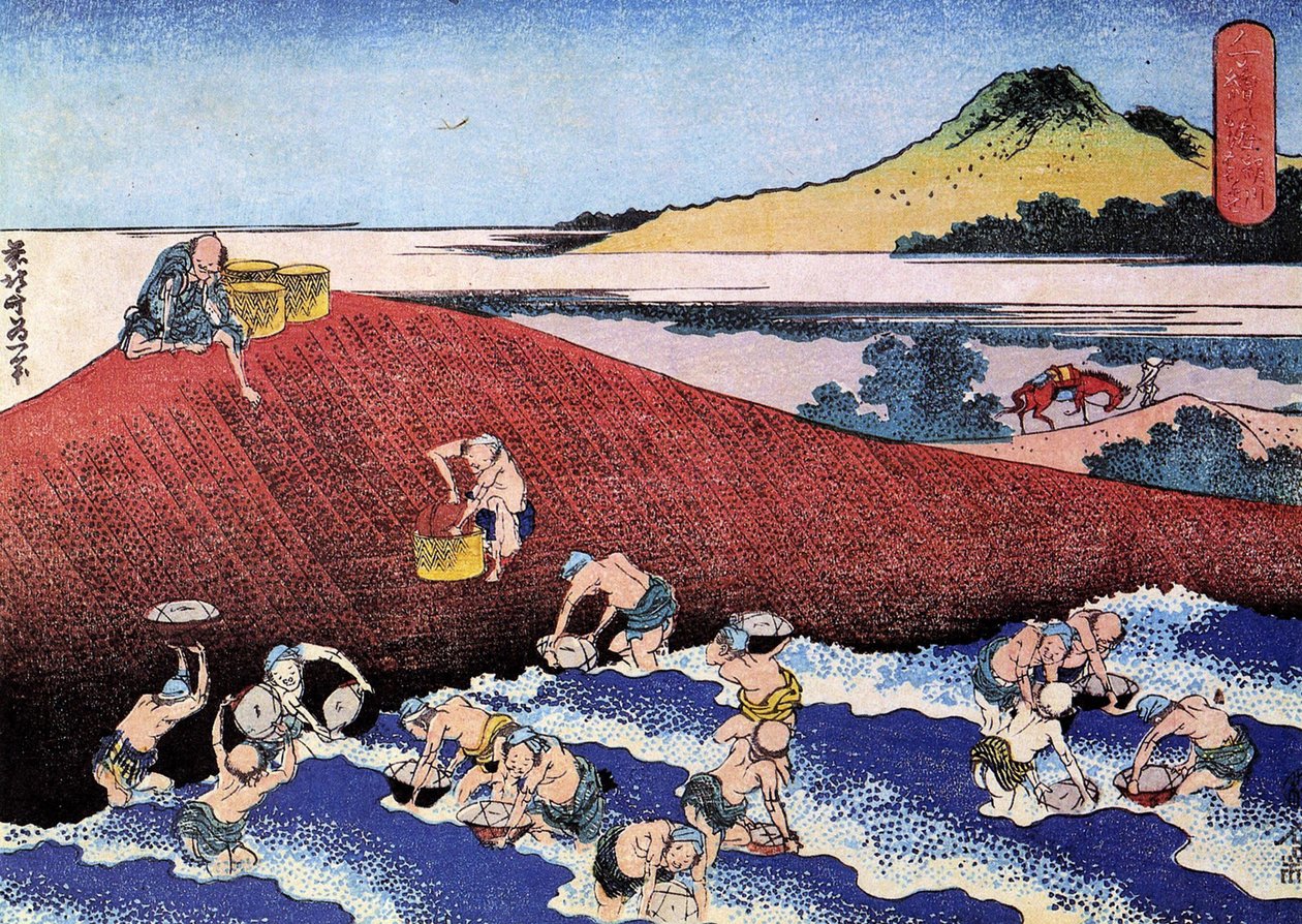 Tuhat näkymää merelle, Japani: kalastajia rannalla. (Tulosta tekijältä Katsushika Hokusai