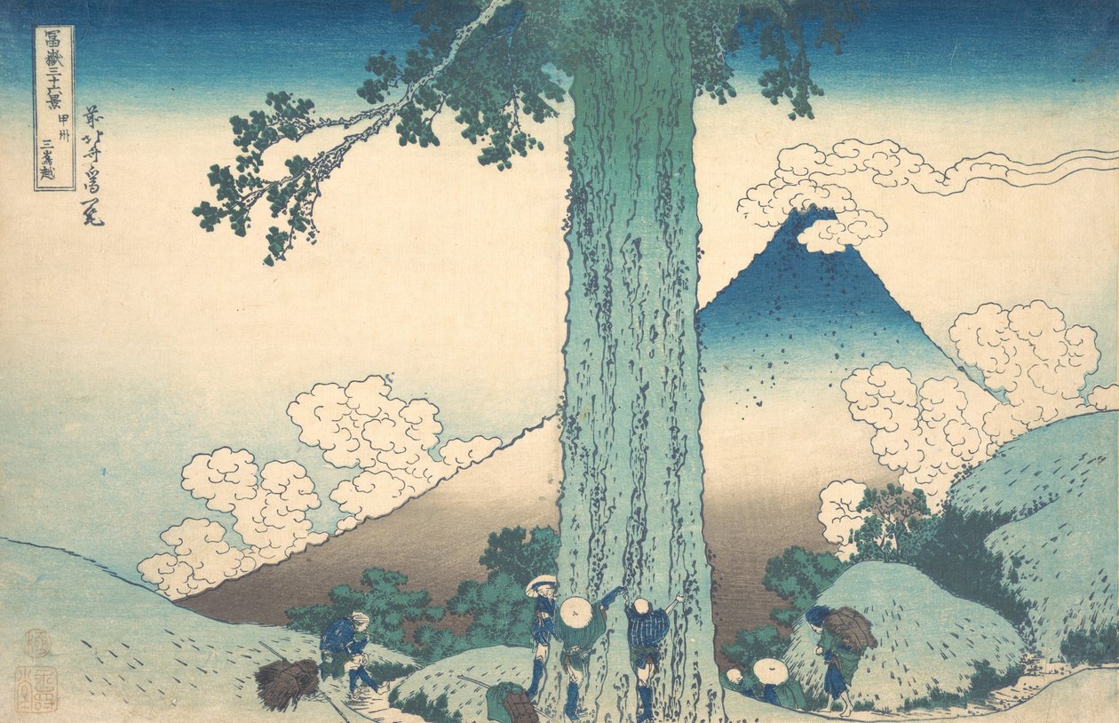 Mishima Pass Kain maakunnassa Koshu Mishima goe, sarjasta Thirty-six Views ..., ca. 1830-32. tekijältä Katsushika Hokusai