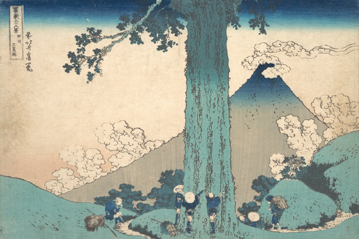 Mishima Pass Kain maakunnassa Koshu Mishima goe, sarjasta Thirty-six Views ..., ca. 1830-32. tekijältä Katsushika Hokusai