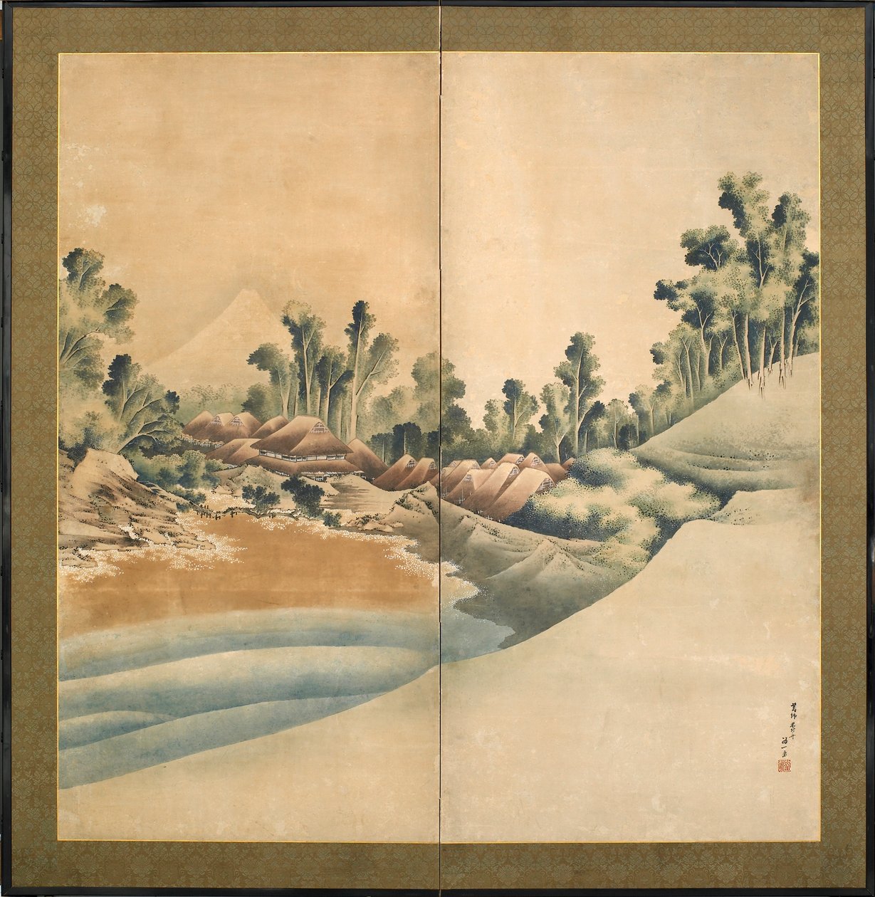 Fuji-vuori ja Enoshima, Edo-kausi, n. 1825 (muste ja väri paperille) tekijältä Katsushika Hokusai