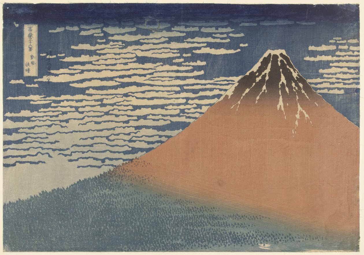 Fuji-vuori kirkkaalla säällä (tunnetaan myös nimellä Red Fuji), n. 1830 (puupainatus) tekijältä Katsushika Hokusai