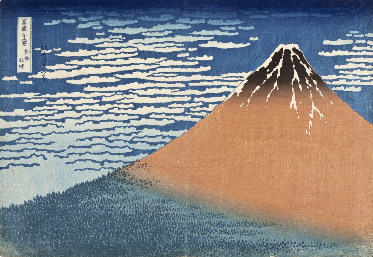 Fuji-vuori selkeällä säällä (tunnetaan myös nimellä Red Fuji), n. 1830 (puupainatus) tekijältä Katsushika Hokusai