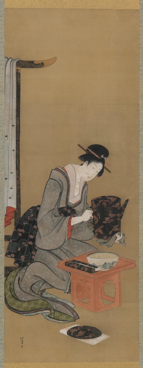 Uudenvuoden mukautettu: Toivon uudenvuoden lupaavaa unelmaa, Edo-kausi, n. 1806-11 (muste ja väri silkillä) tekijältä Katsushika Hokusai