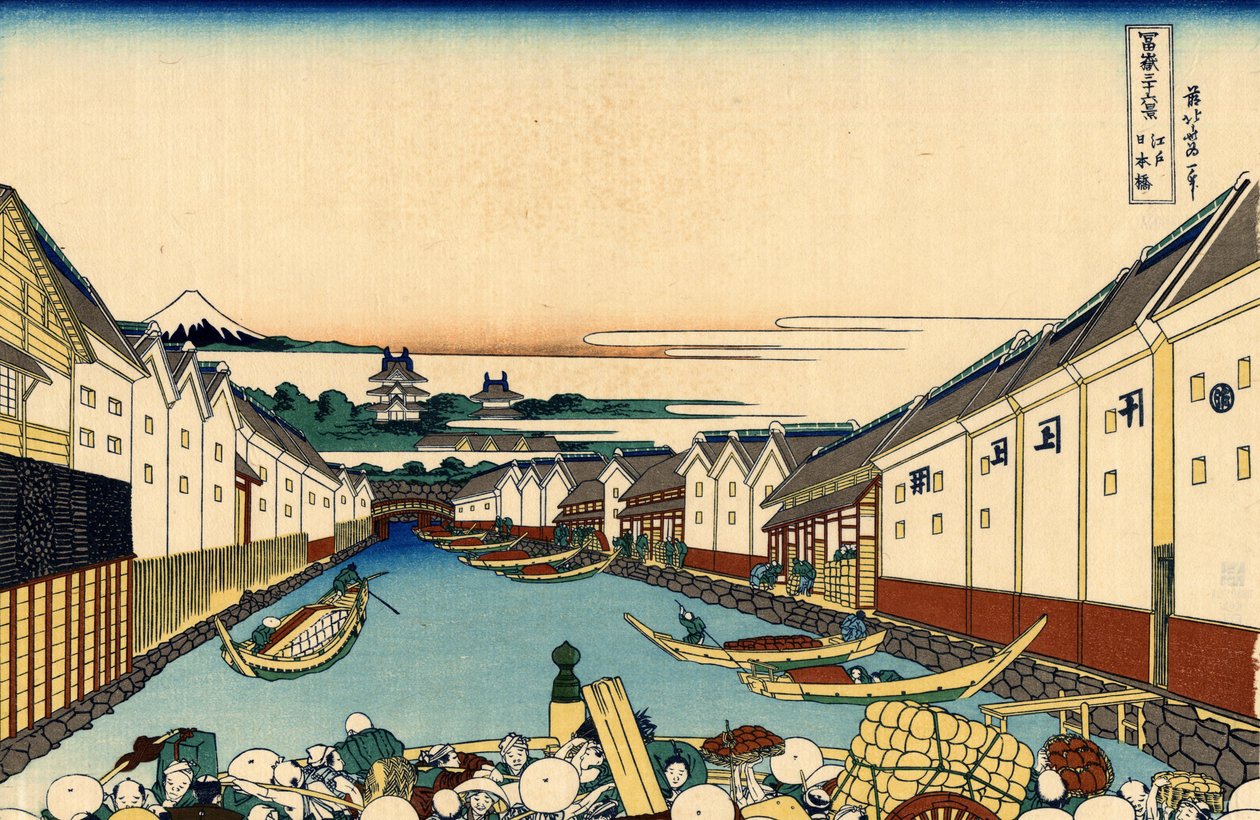 Nihonbashi b Tieteen jäsen Edo, n. 1830 (DBock p Hayashi t) tekijältä Katsushika Hokusai
