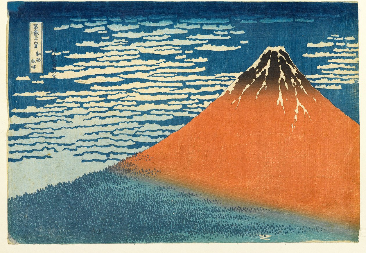 Nro 8 Fuji kirkkaalla säällä / Punainen Fuji, Edo-kausi, noin 1831-33 (puupiirros paperille). tekijältä Katsushika Hokusai