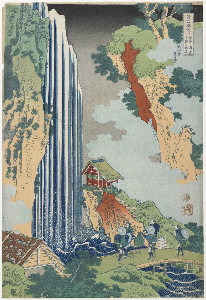 Onon putoukset Kiso Roadilla, n. 1833 tekijältä Katsushika Hokusai