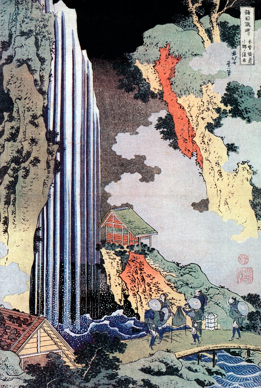 Onon vesiputous Kisokaidon varrella, c1780-1849 tekijältä Katsushika Hokusai