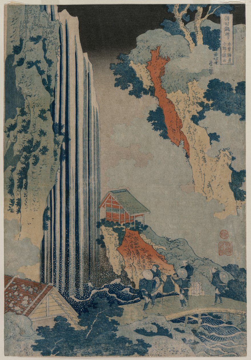 Onon vesiputous Kiso Roadilla (sarjasta Tour of Waterfalls in the Provinces) tekijältä Katsushika Hokusai