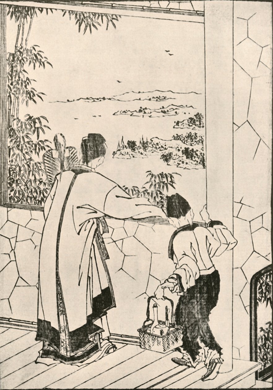 Ihmiset katsovat ulos ikkunasta, 1700-luvun loppu - 1800-luvun alku, 1924. tekijältä Katsushika Hokusai