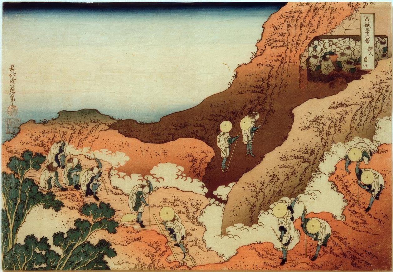 Pyhiinvaeltajat kiipeävät Fuji-vuorelle tekijältä Katsushika Hokusai