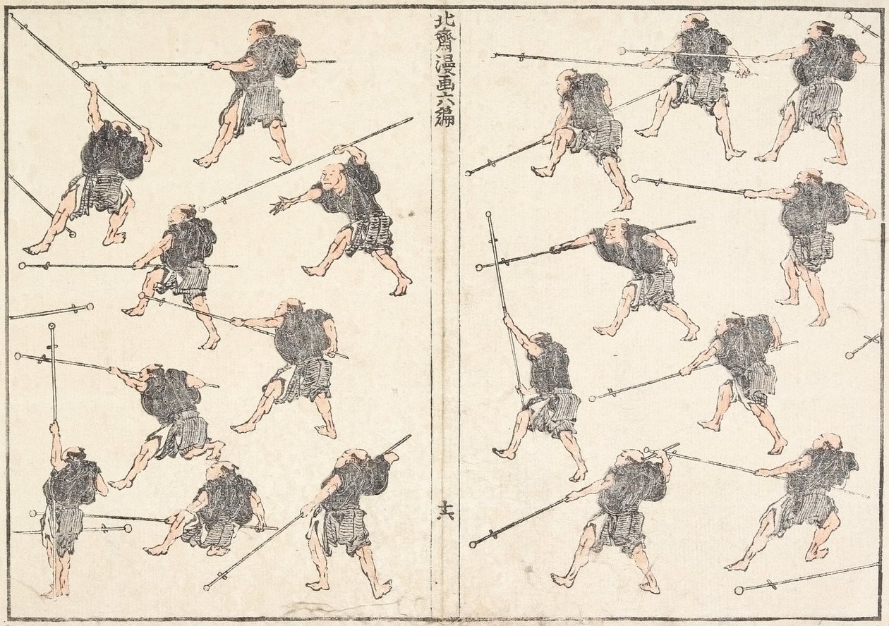 Pitkäkahvaisen miekan harjoittelu tekijältä Katsushika Hokusai