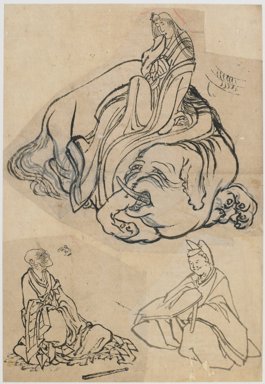 Valmisteleva luonnos Kurtisaani Eguchia Bodhisattva Fugenina..., Edo-kausi, n. 1806-1811. tekijältä Katsushika Hokusai