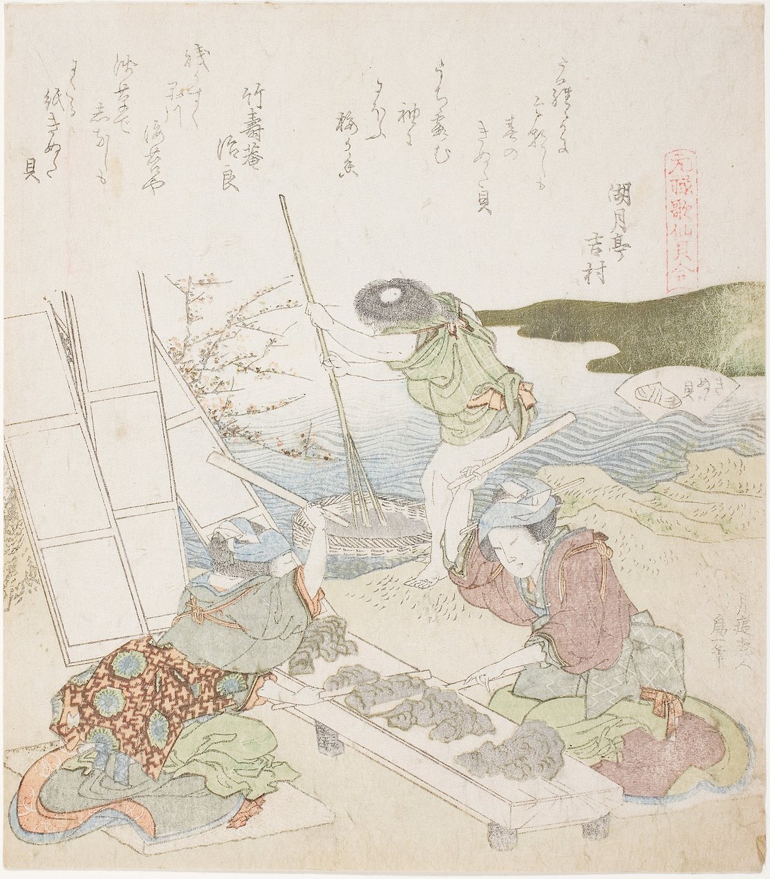 Kierrätyspaperi, kuva The Fulling-block Shellille tekijältä Katsushika Hokusai