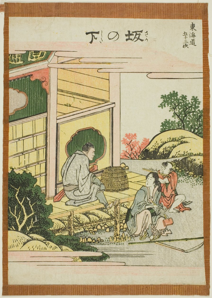 Rinteen alla, te-sarjasta `` Viisikymmentäkolme kaupunkiasteen Stachi-ääntä (seuraavaksi kaupunkiasteen päävuori) tekijältä Katsushika Hokusai