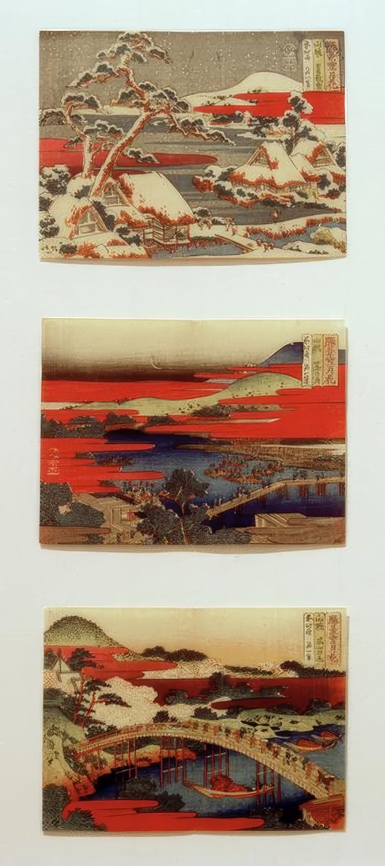 Lunta, kuuta ja kukkia kauniissa maisemissa tekijältä Katsushika Hokusai