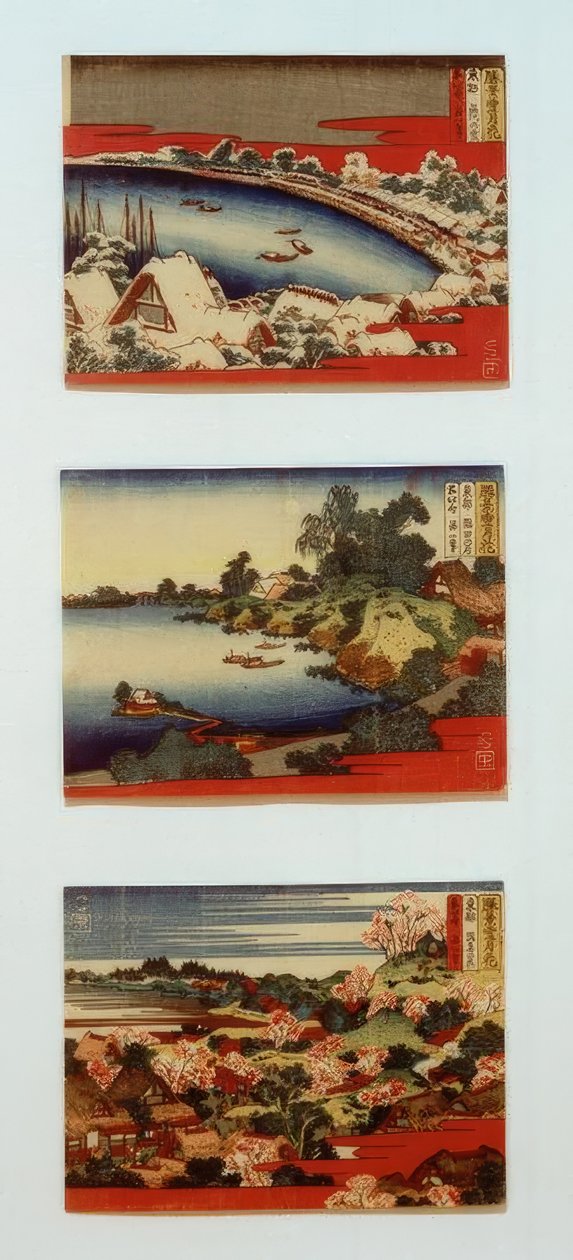 Lunta, kuuta ja kukkia kauniissa maisemissa tekijältä Katsushika Hokusai