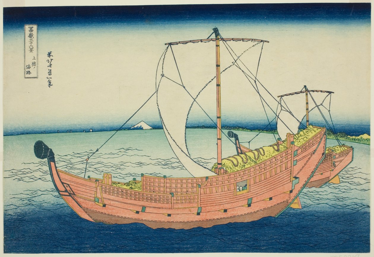 Meriväylä Kazusan maakunnassa (Kazusa no kairo), sarjasta "Kolmekymmentäkuusi näkymää Fuji-vuorelle (Fugaku sanjurokkei)" tekijältä Katsushika Hokusai