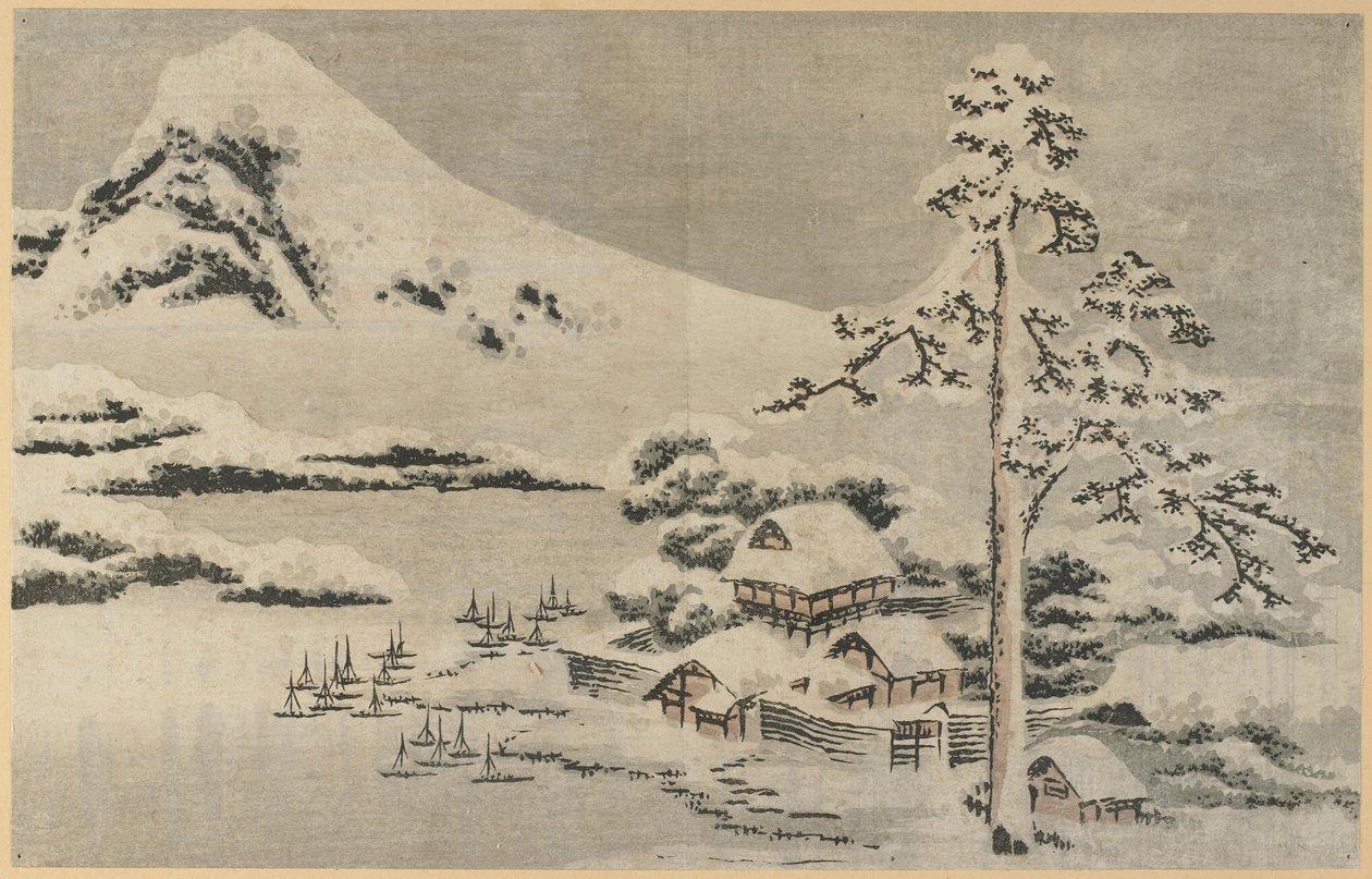 Seaside Village lumessa tekijältä Katsushika Hokusai