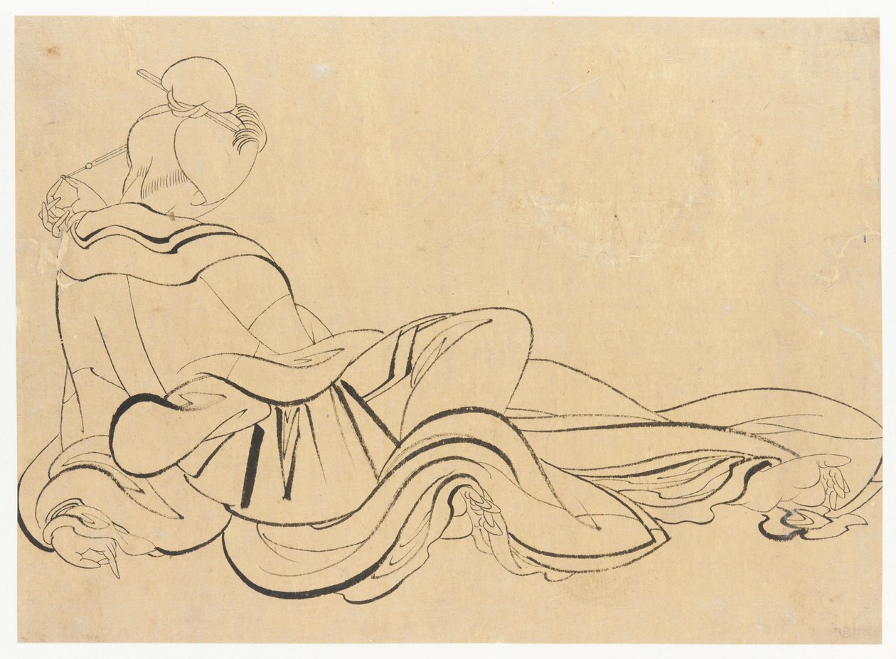 Istuva nainen raapimassa päätään, 1700-luvun loppu - 1800-luvun alku. tekijältä Katsushika Hokusai