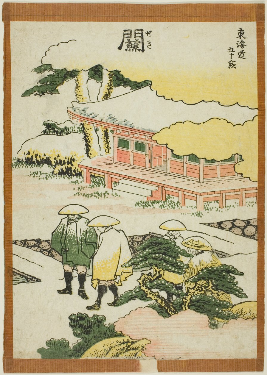 Seki, sarjasta "Fifty-three Stations of the Tokaido (Tokaido gojusan tsugi)" tekijältä Katsushika Hokusai