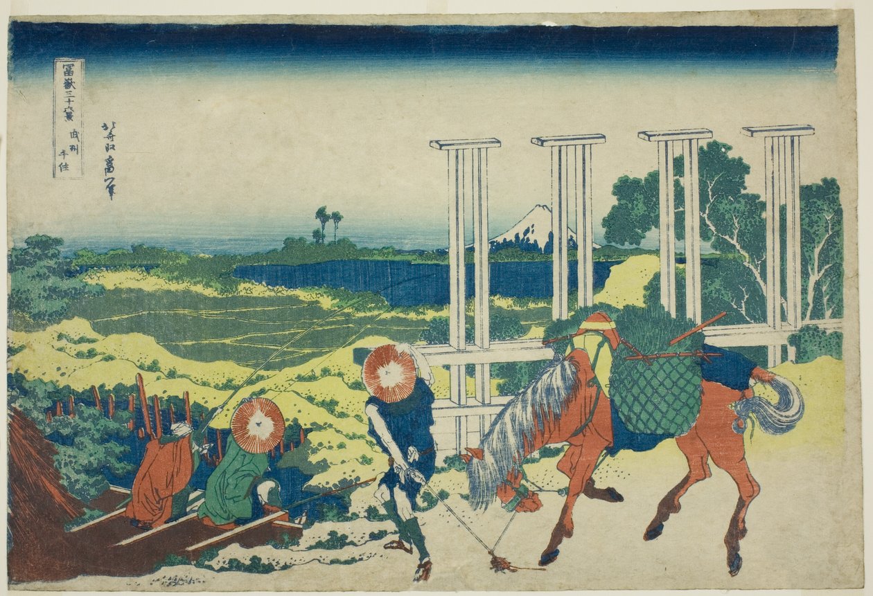 Senju Musashi tuottaja (bushu senju), sarjasta "kolmekymmentä x ws of fuji" tekijältä Katsushika Hokusai