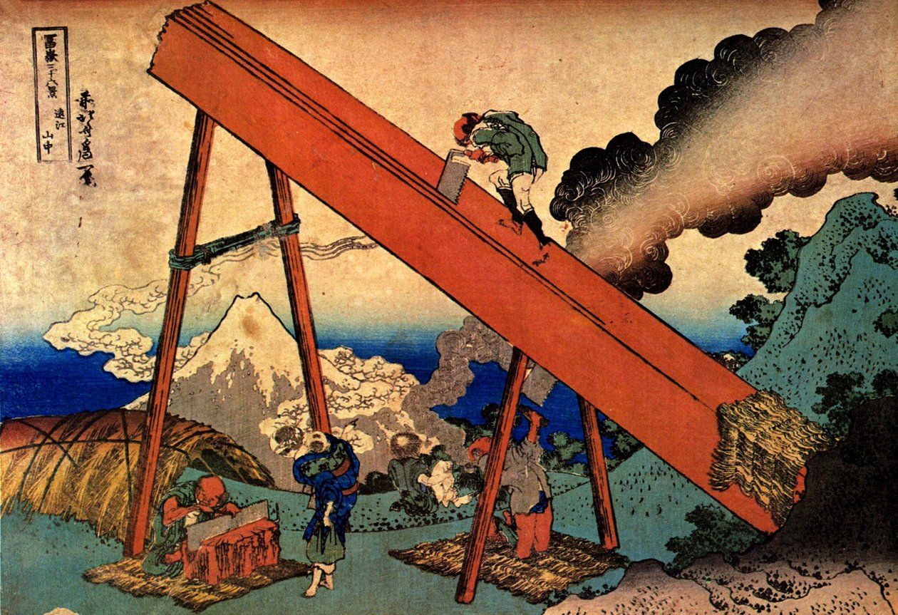 Sarja 36 näkymää Fuji-vuorelle: näkymä Fuji-vuorelle Totomi-vuorilta, Japani - Katsushika Hokusain (1760-1849) vedos (ukiyo-e school) 1830-1833 osavaltio Pushkinin taidemuseo, Moskova tekijältä Katsushika Hokusai