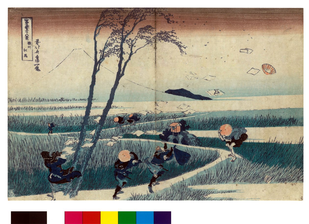Sarja, jossa on 36 näkymää Fuji-vuorelle: näkymä Ejiristä Surugan maakunnassa, Japanissa - Katsushika Hokusain (1760-1849) vedos (ukiyo-e school) 1830 Valtion Eremitaaši Pietari Venäjä tekijältä Katsushika Hokusai