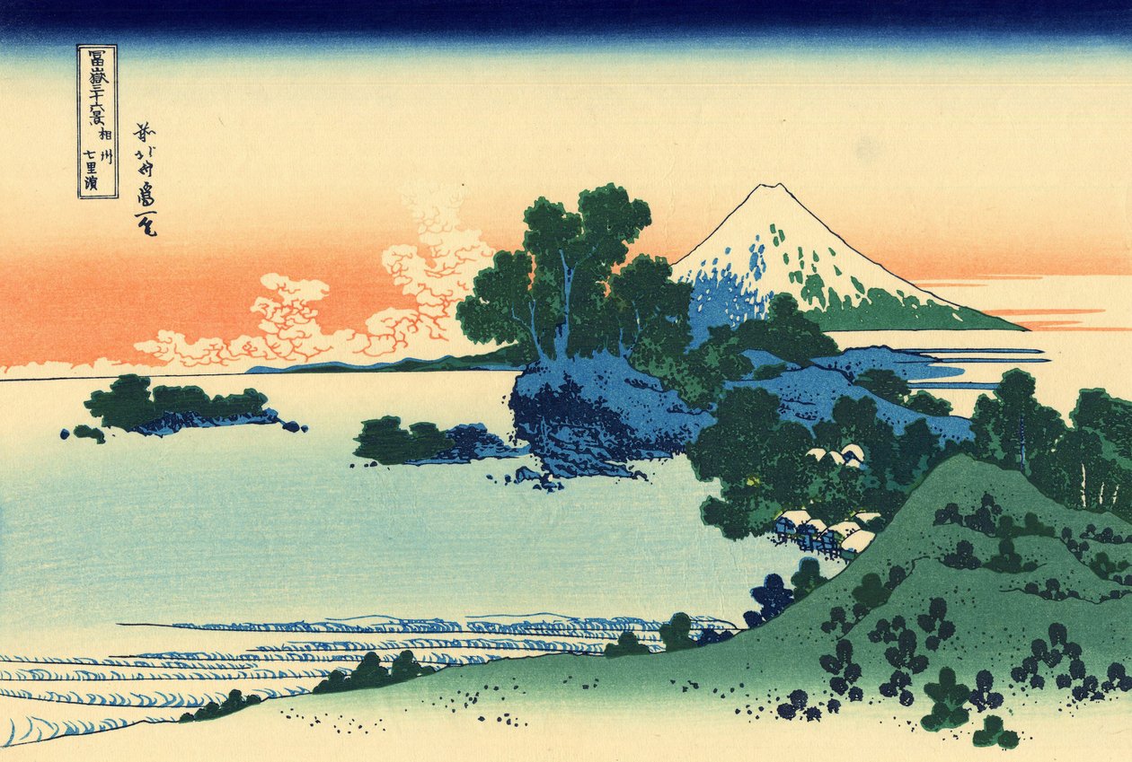 Shichirin ranta Sagamin maakunnassa, noin 1830 (puupiirros). tekijältä Katsushika Hokusai