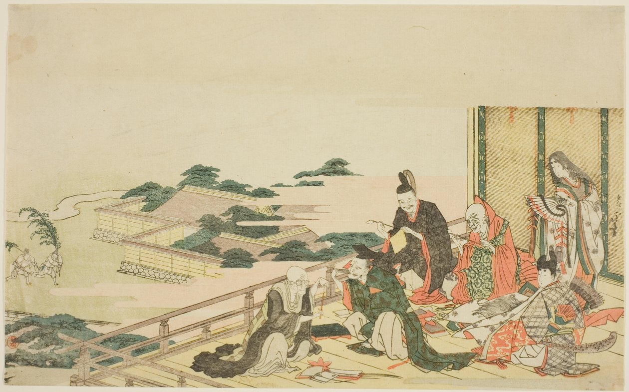 Kuusi kuolematonta runoilijaa valmistautuvat Tanabata-festivaaliin tekijältä Katsushika Hokusai