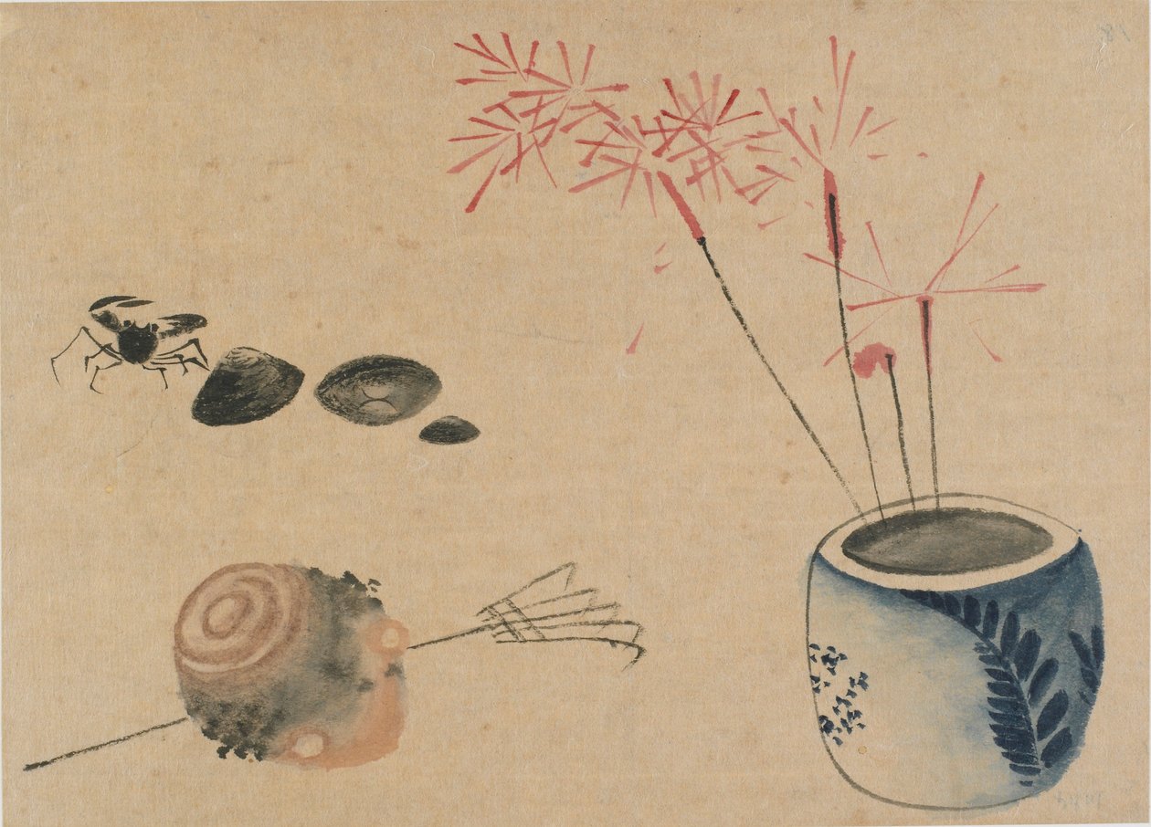 Sparklers, rapu ja sipuli, 1700-luvun loppu - 1800-luvun alku. tekijältä Katsushika Hokusai