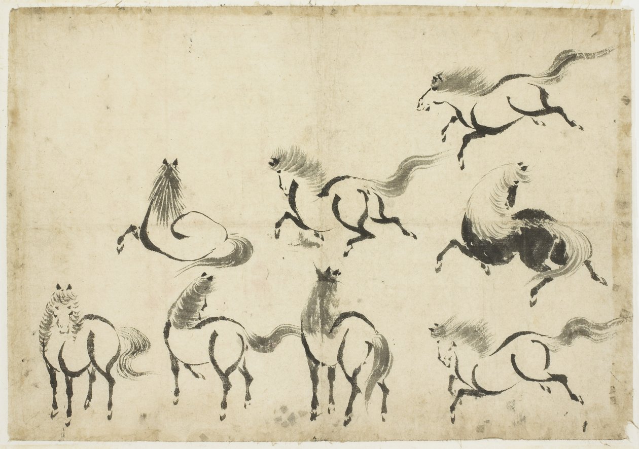 Studies of Horses, n. 1815-1849 (muste paperille) tekijältä Katsushika Hokusai