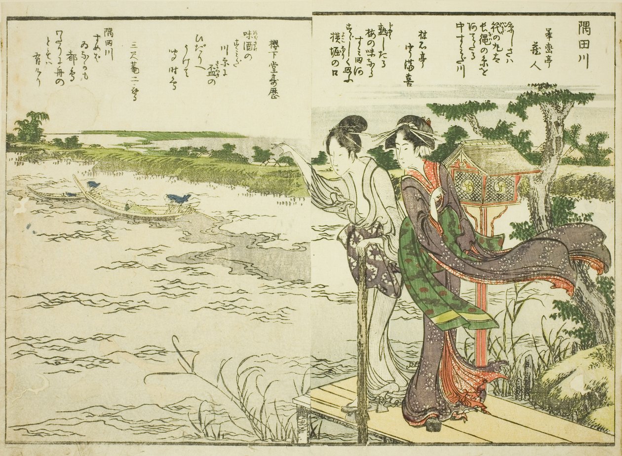 Sumida River, vol. 1 kuvitetusta kirjasta "Hienot näkymät itäpääkaupungista yhdellä silmäyksellä (Toto shokei ichiran)" tekijältä Katsushika Hokusai