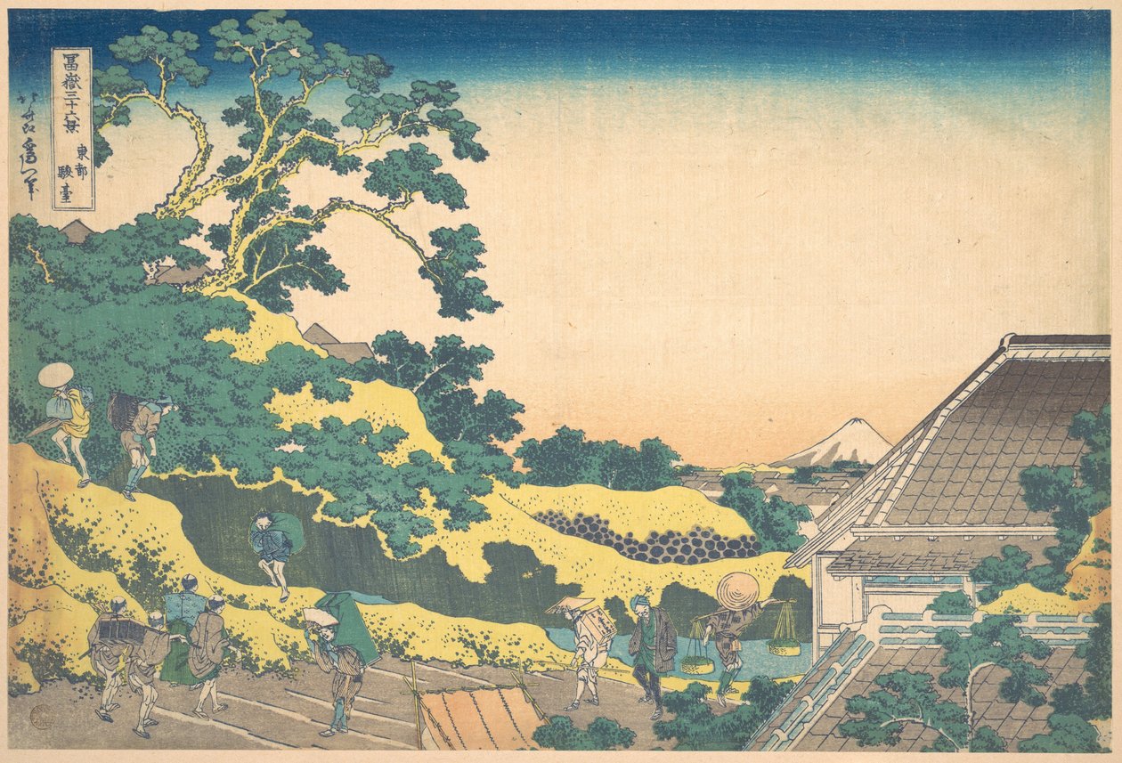 Surugadai Edossa (Tōto Sundai), sarjasta ”Fuji-vuoren 36 näkymää” (Fugaku sanjūrokkei) tekijältä Katsushika Hokusai