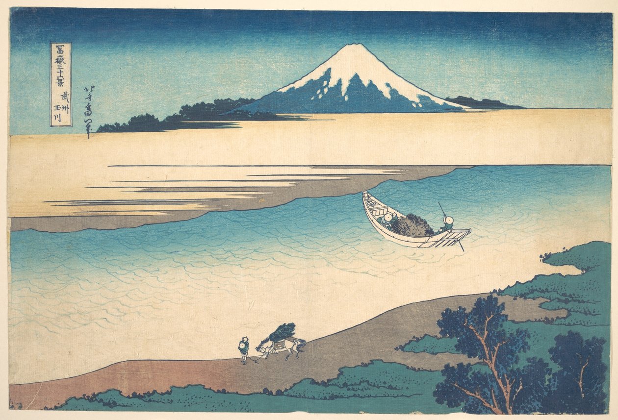 Tama-joki Musashin maakunnassa (Bushū Tamagawa), teoksesta ”36 näkymää Fuji-vuoresta” (Fugaku sanjūrokkei) tekijältä Katsushika Hokusai