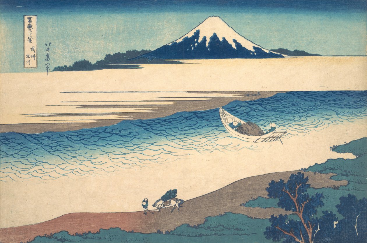 Tama-joki Musashin maakunnassa Bushu Tamagawa, sarjasta Thirty-six Views o..., ca. 1830-32. tekijältä Katsushika Hokusai