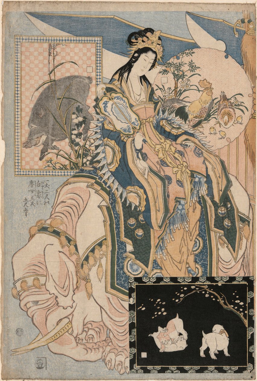 Tang Lady valkoisella elefantilla, sarjasta Mainosjättiläinen olki toimii reilussa nähtävyyskohteessa tekijältä Katsushika Hokusai