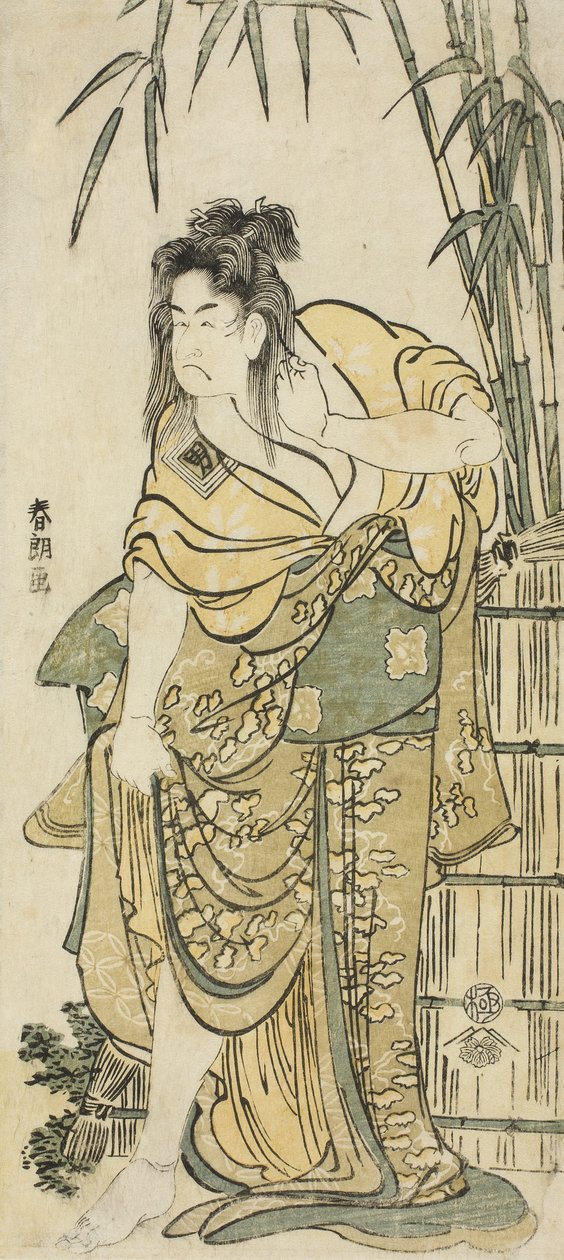 Näyttelijä Ichikawa Komazo naisena, jolla on epäselvät hiukset, n. 1791 tekijältä Katsushika Hokusai