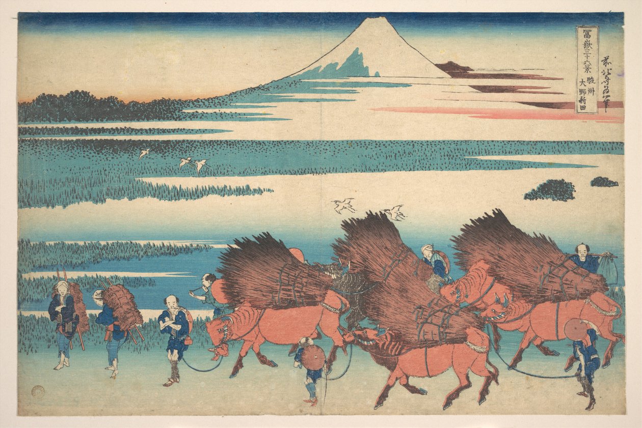 ”Uudet pellot Ōnossa Surugan maakunnassa” (Sunshū Ōno shinden), sarjasta ”36 näkymää Fuji-vuorelta” (Fugaku sanjūrokkei) tekijältä Katsushika Hokusai