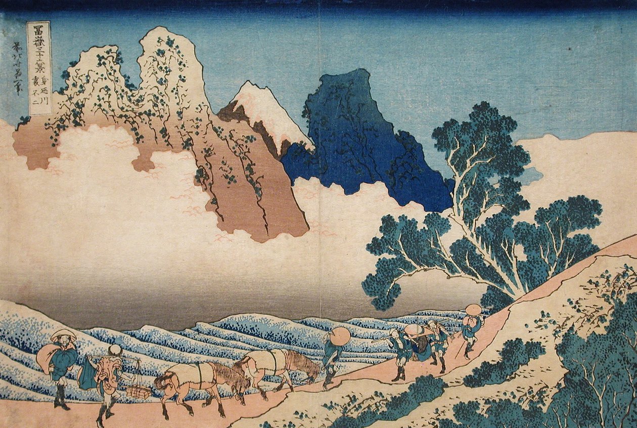 Fujin selkä Minobu-joelta, noin 1830 (puupiirros). tekijältä Katsushika Hokusai