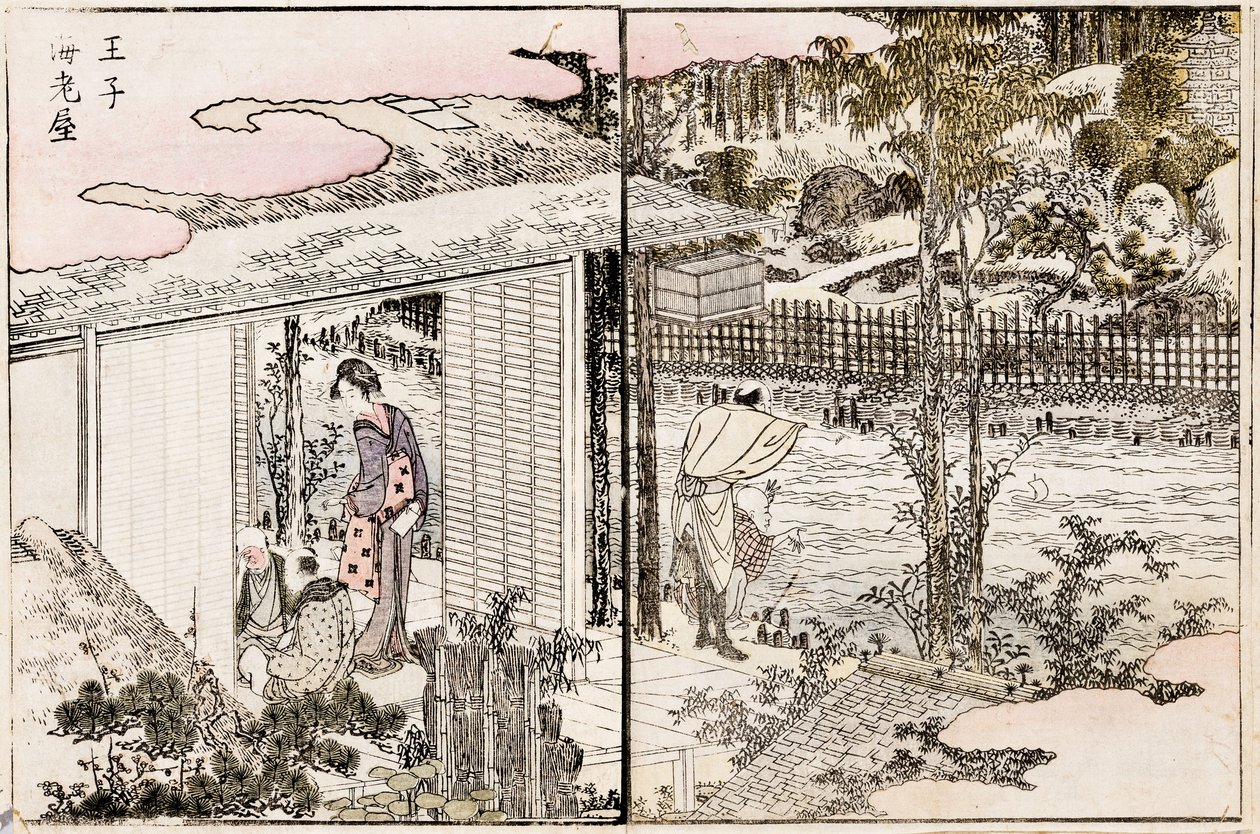 Ravintola Ebiya Ojissa. Sarjasta Pleasures in the Eastern Capital, 1802. tekijältä Katsushika Hokusai