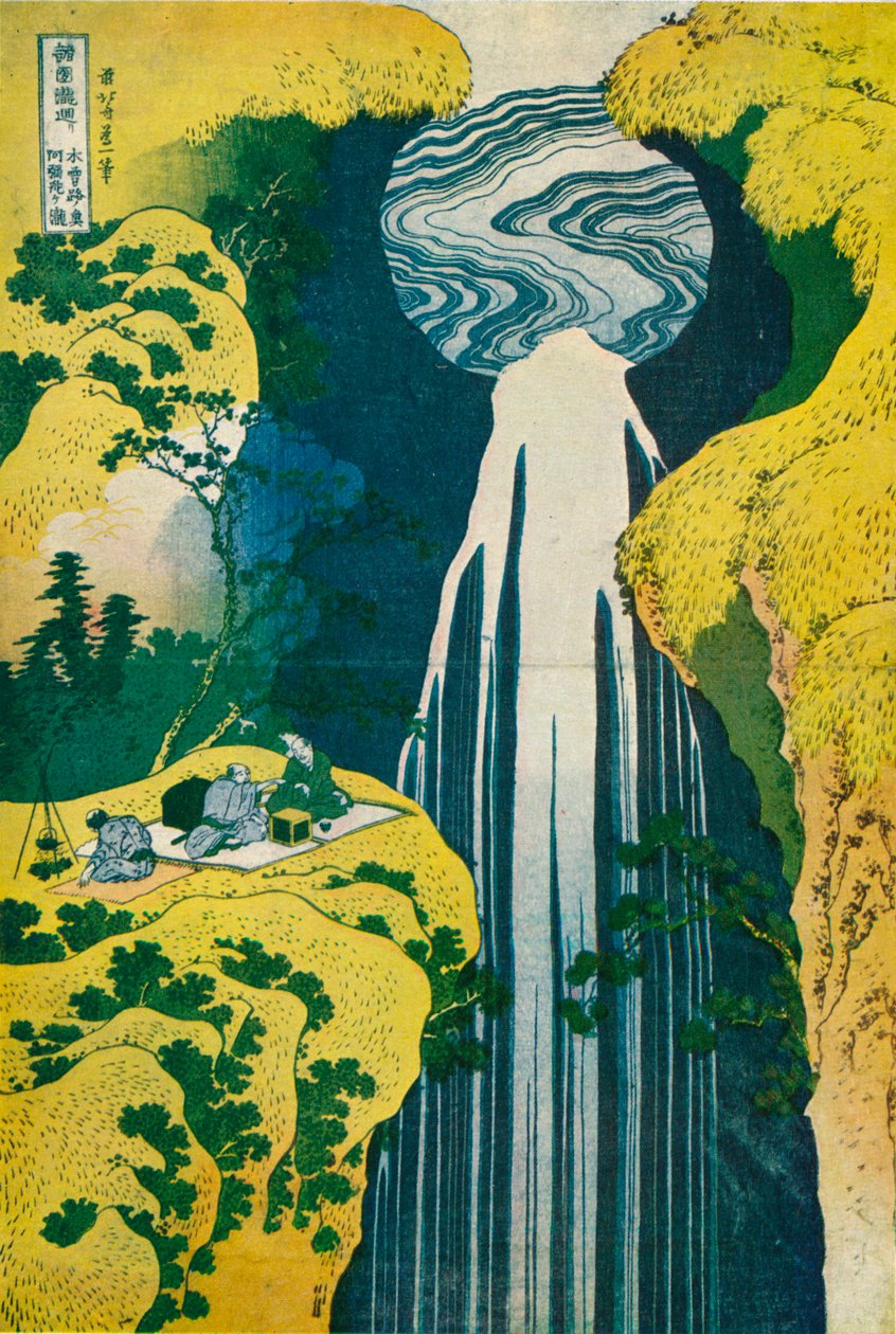 Amidan vesiputous Kiso Roadin takana, c1832. 1925 tekijältä Katsushika Hokusai