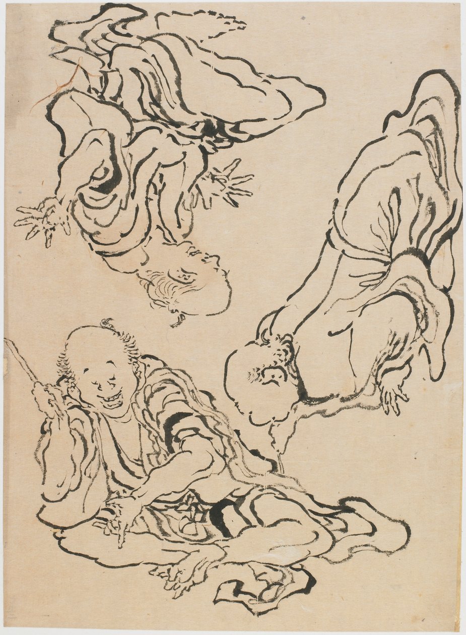 Kolme miestä elehtimässä, 1700-luvun loppu - 1800-luvun alku. tekijältä Katsushika Hokusai